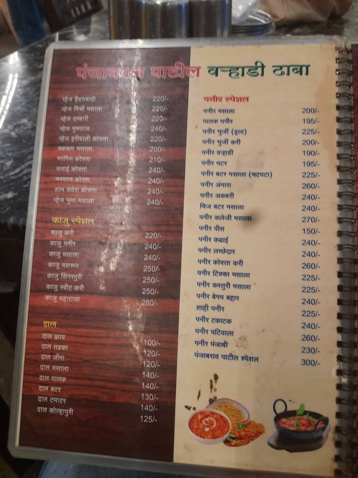 Panjabrao Patil Varhadi Dhaba Amravati menu