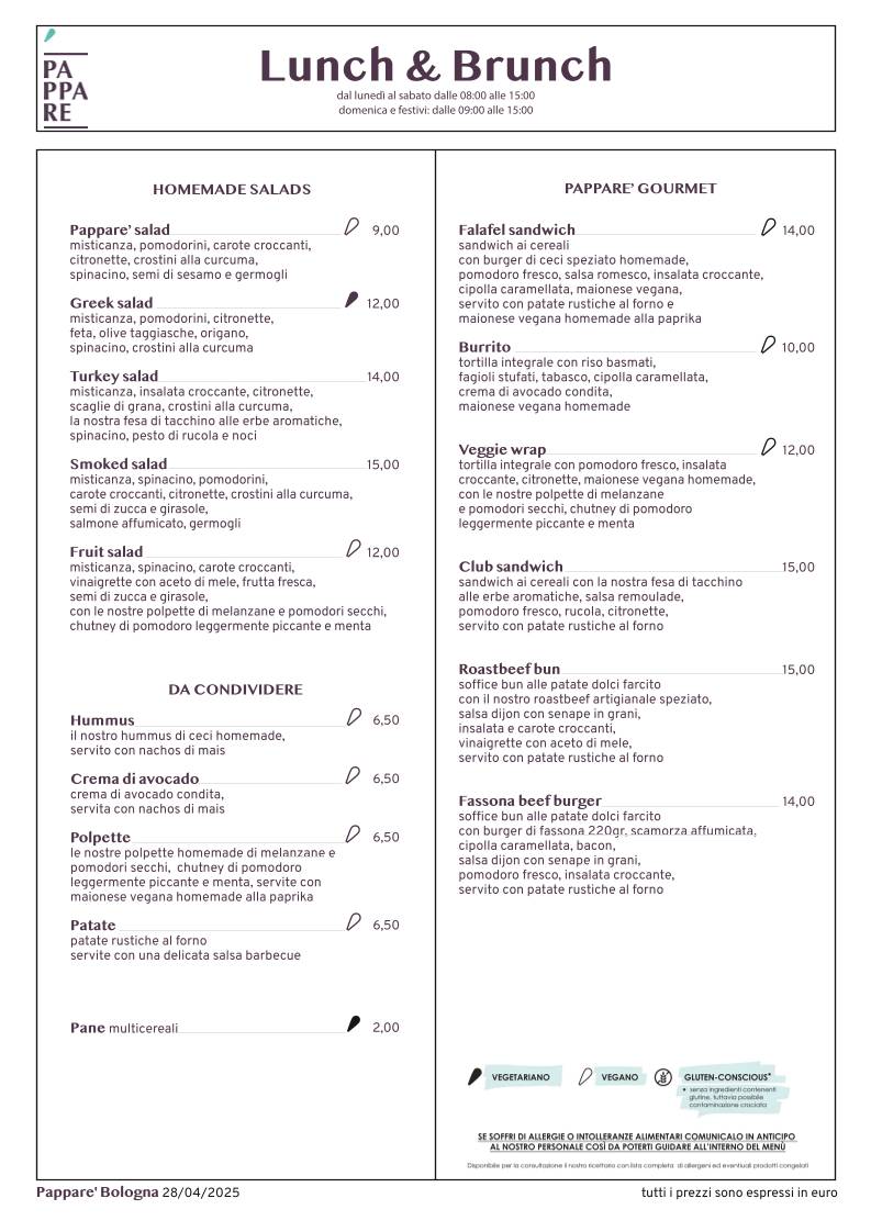 Menu di Pappare' Bologna 