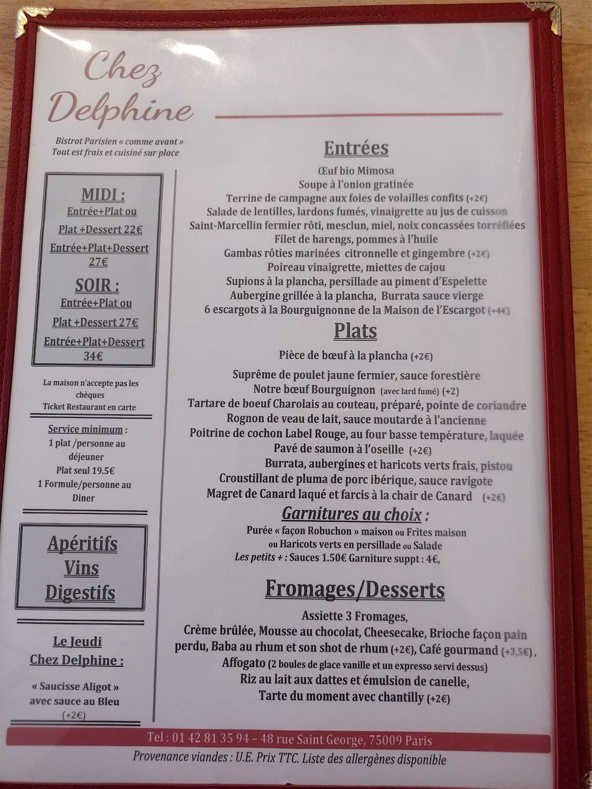 Menu de Chez Delphine
