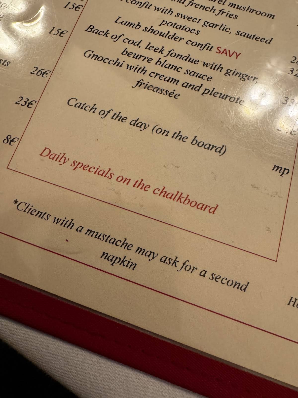 Menu de Chez Savy