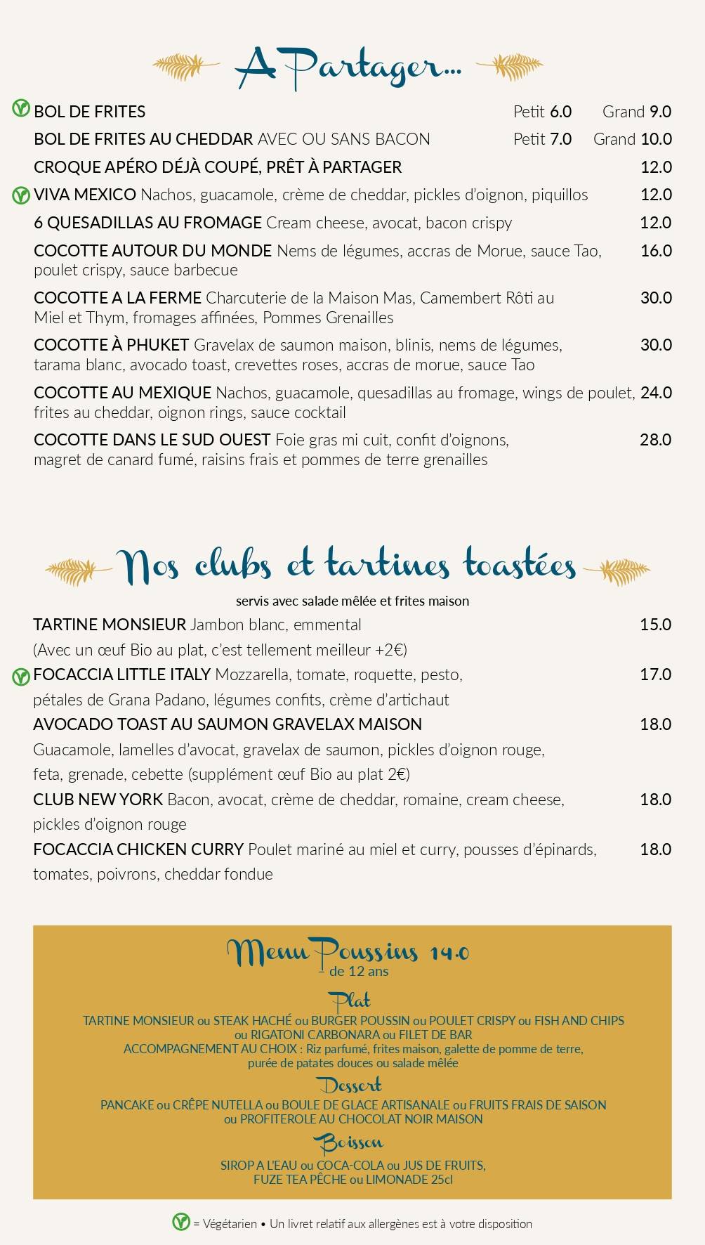 Menu de Cocotte