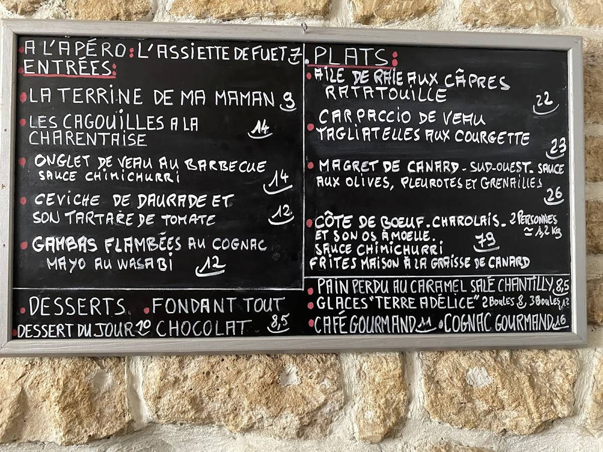 Menu de La Part des Anges