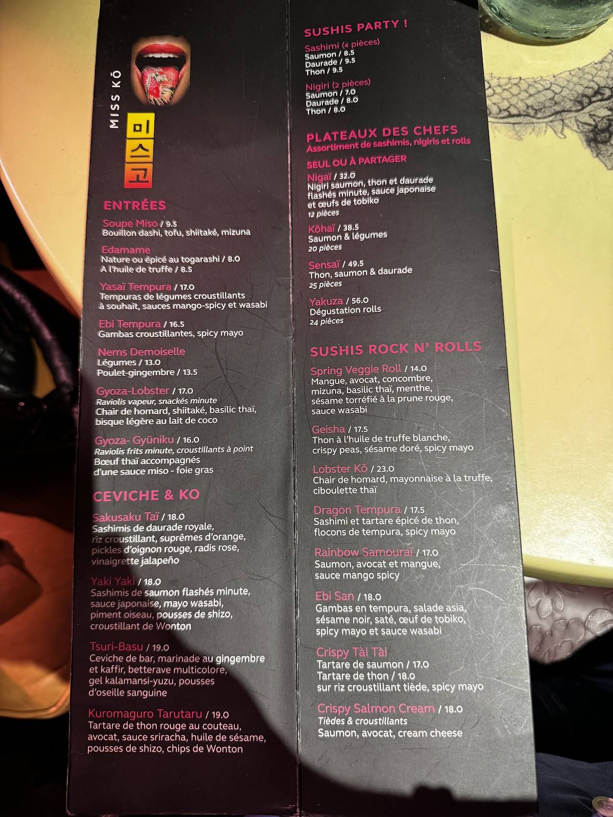Menu de Miss Ko