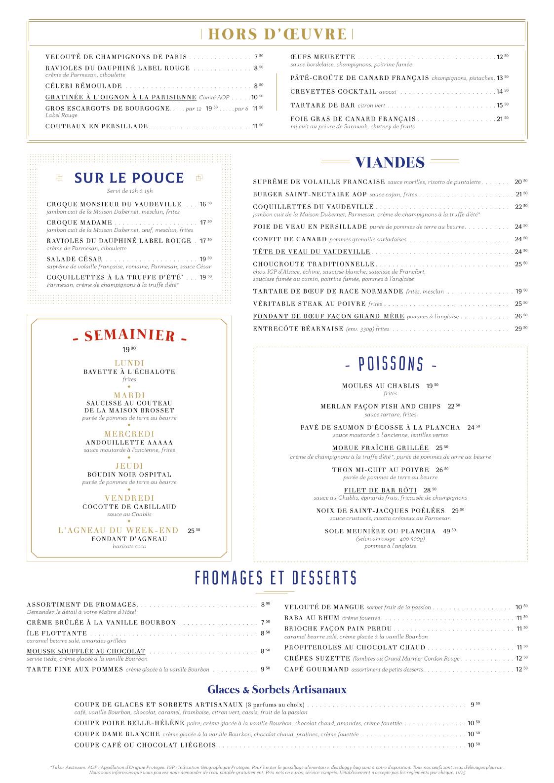 Menu de Vaudeville