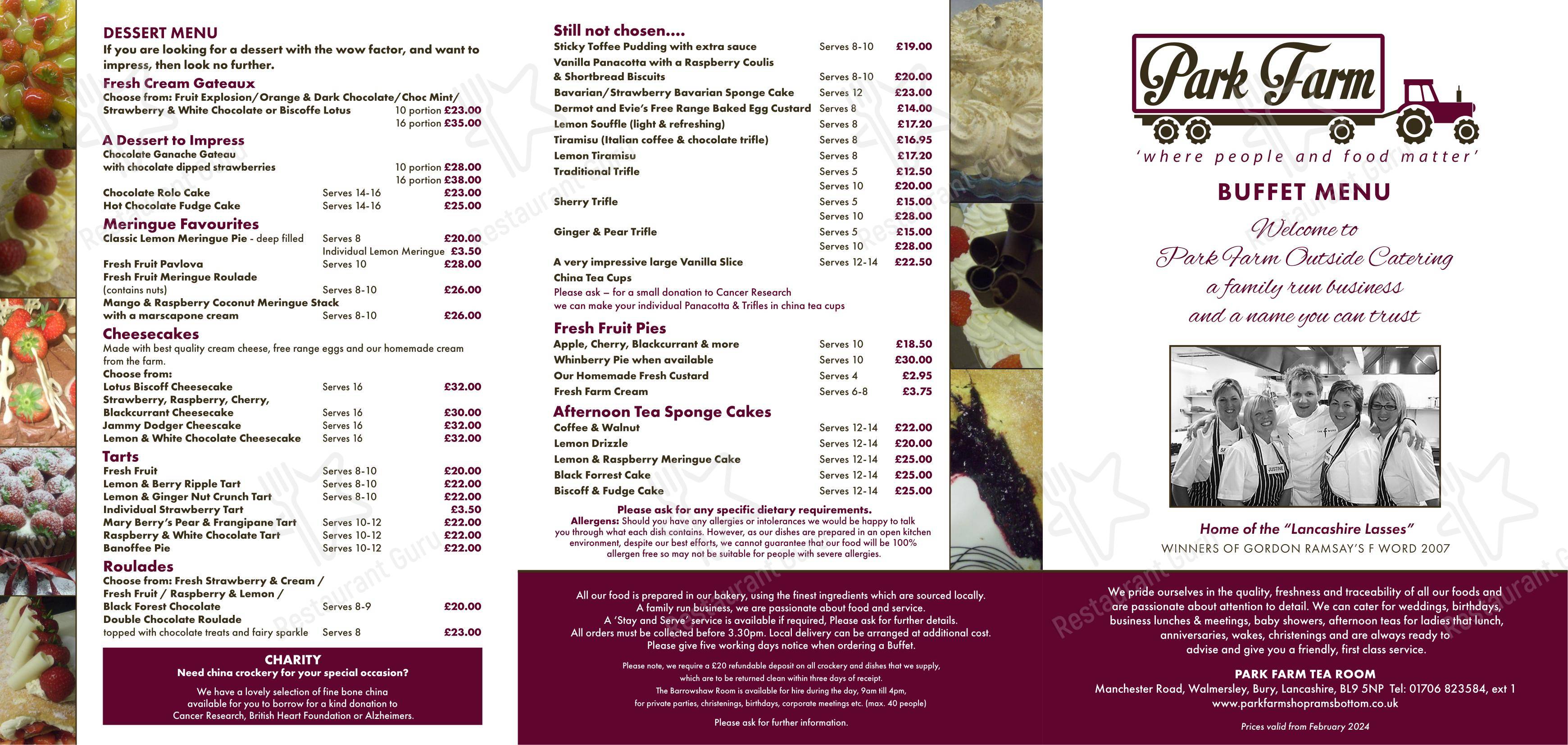 Menu at Park Farm Shop & Tea Room cafe, Bury