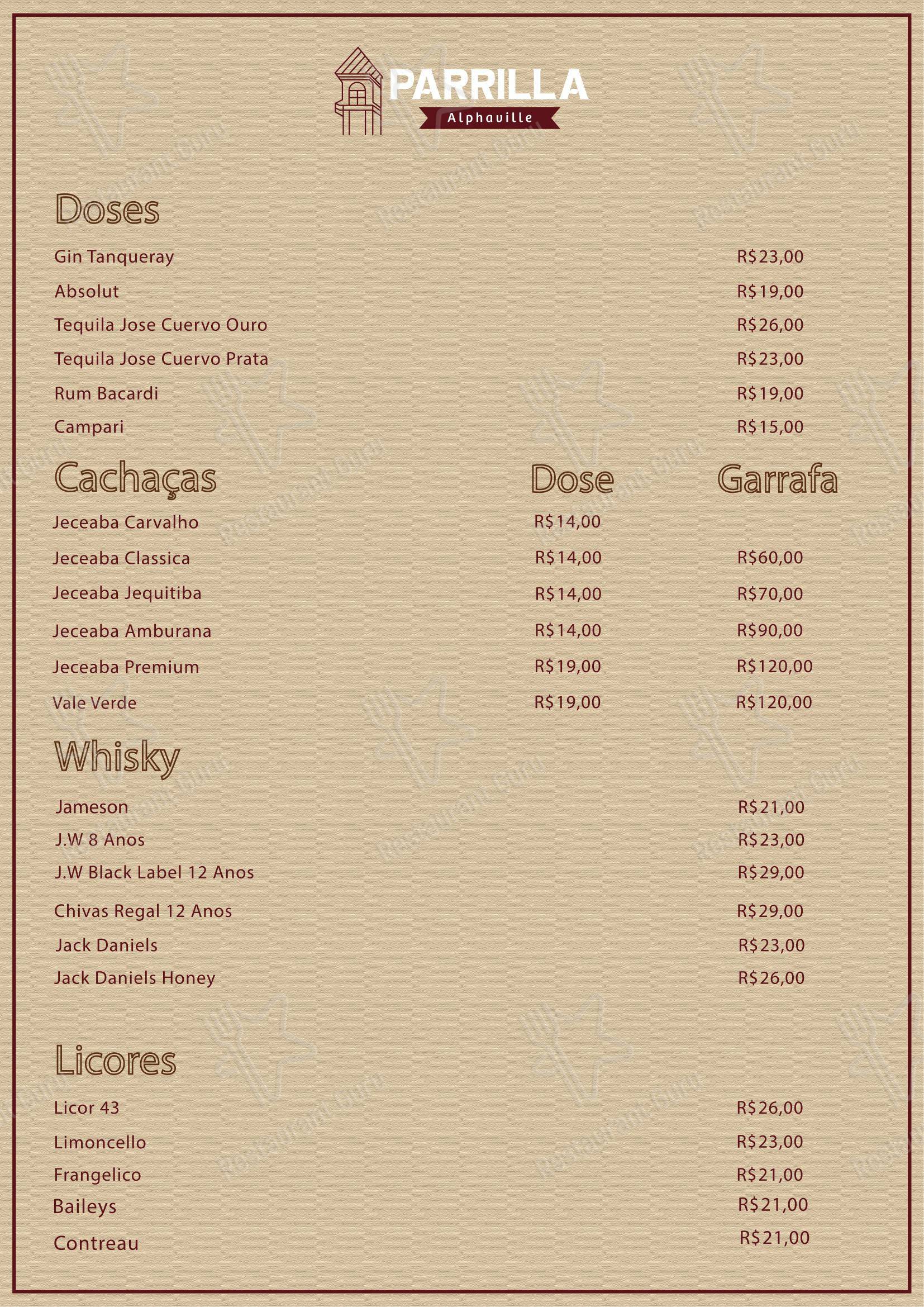 Parrilla Alphaville - Menu bar