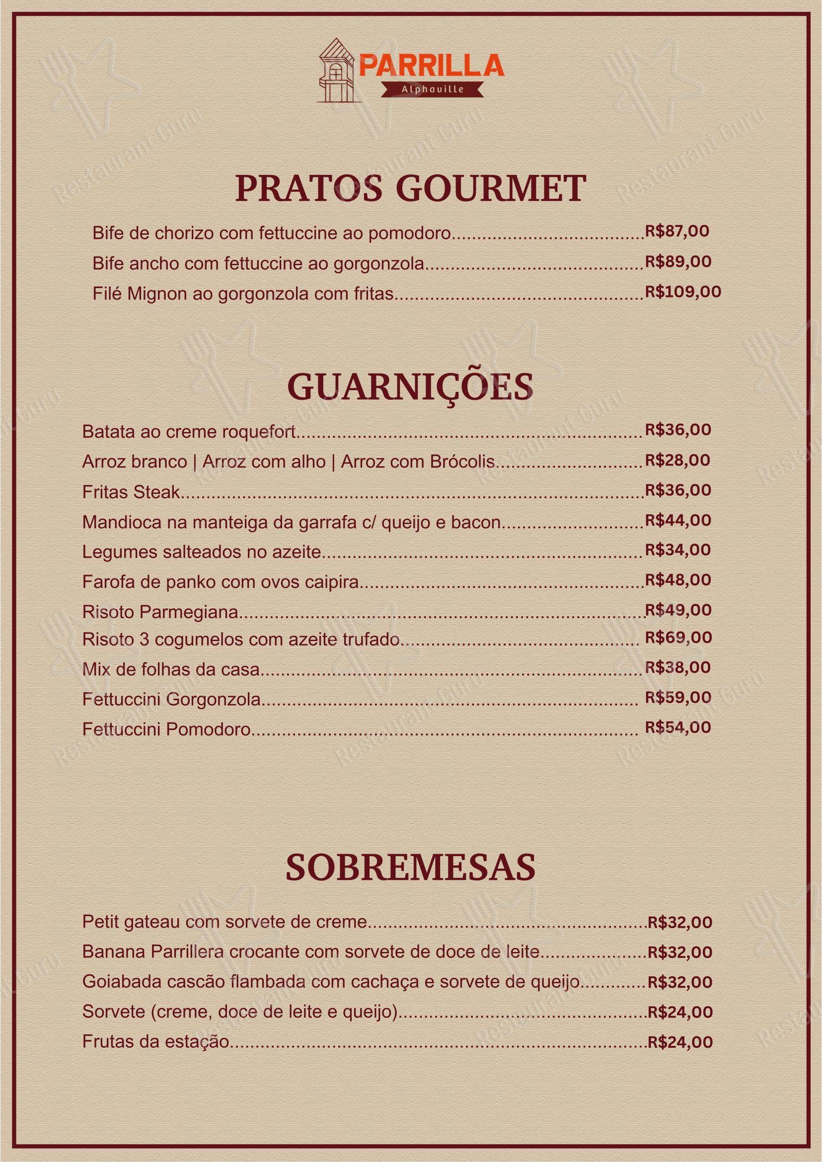 Parrilla Alphaville - Menu