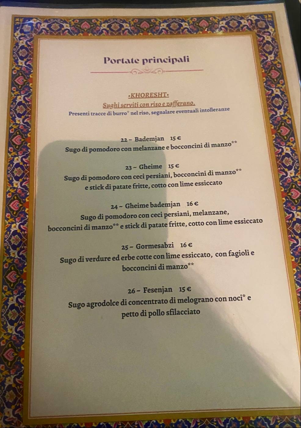 Menu di Ristorante Pars 