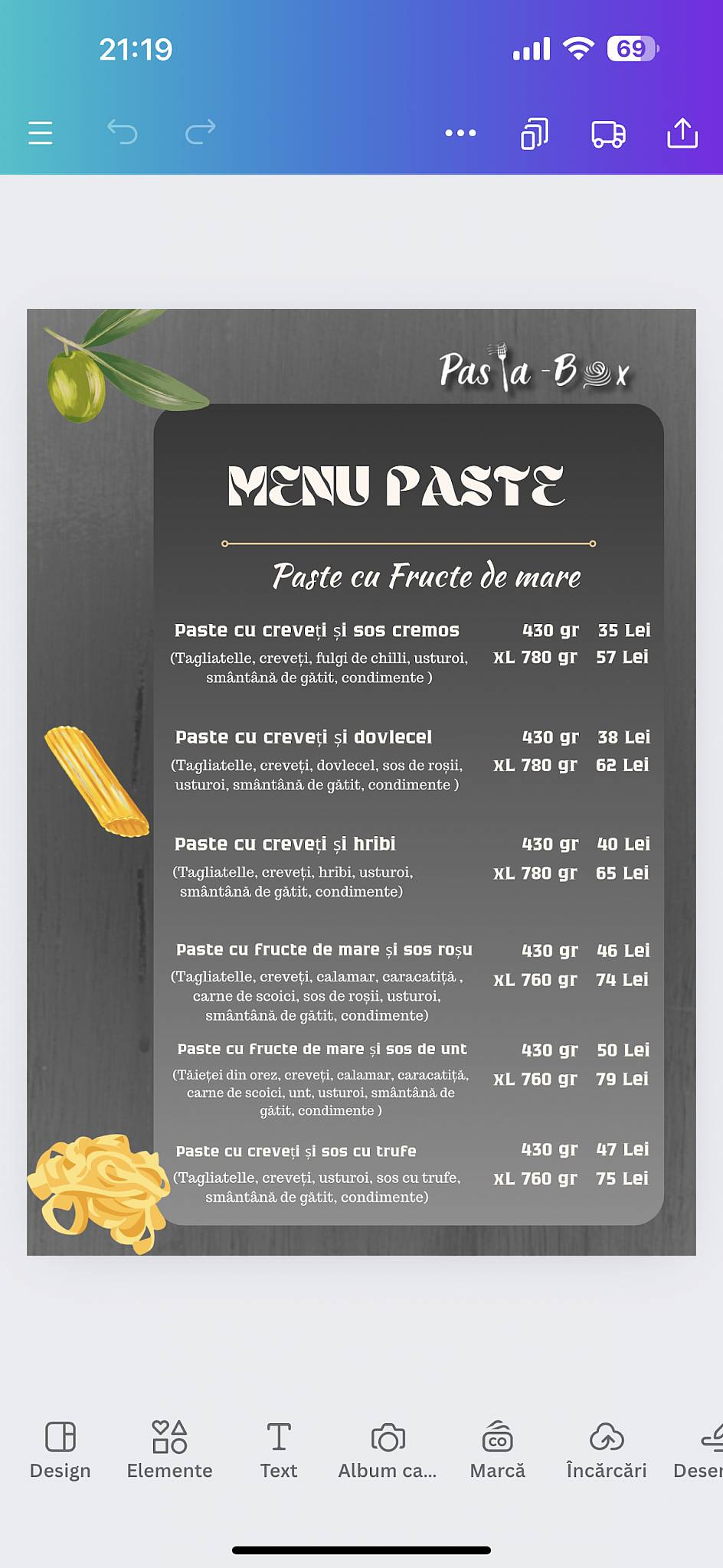 Menu de Pasta Box Beiuș