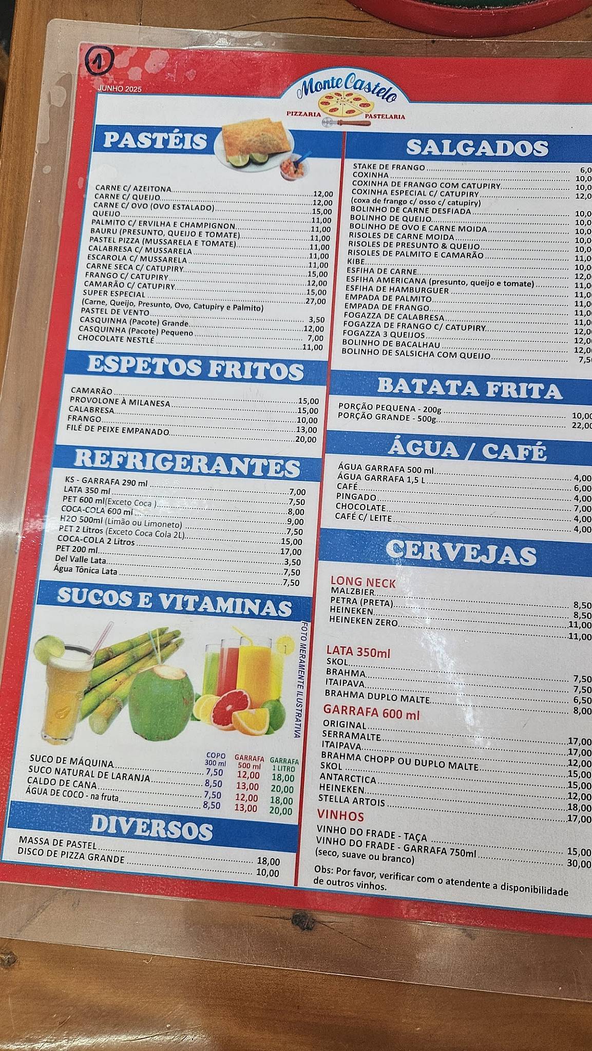 Pastelaria Monte Castelo cardápio