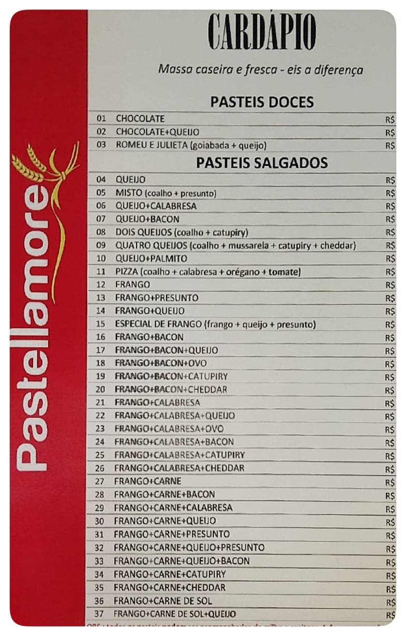 Pastellamore cardápio