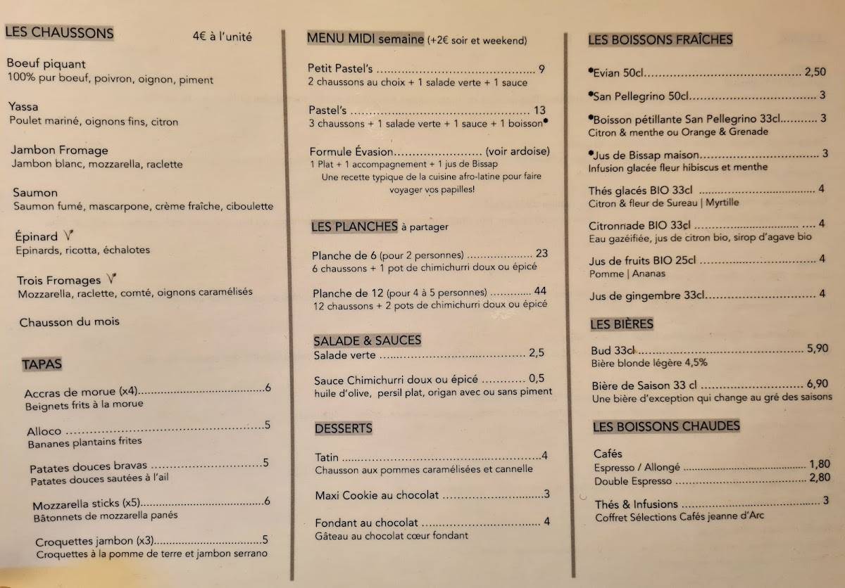 Menu de Pastel's
