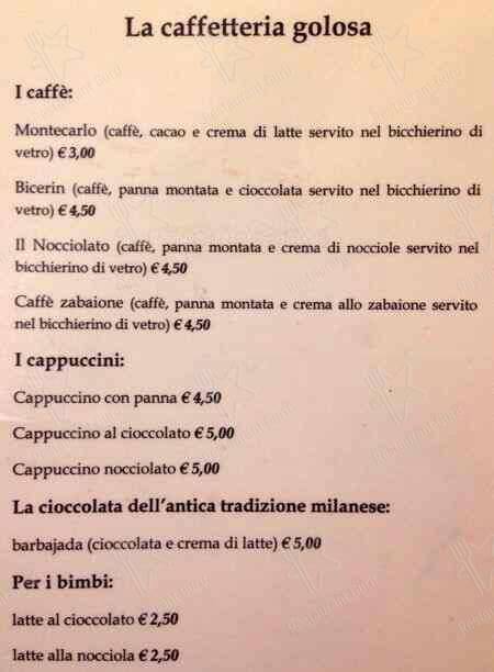 Menu di Pasticceria Cucchi 