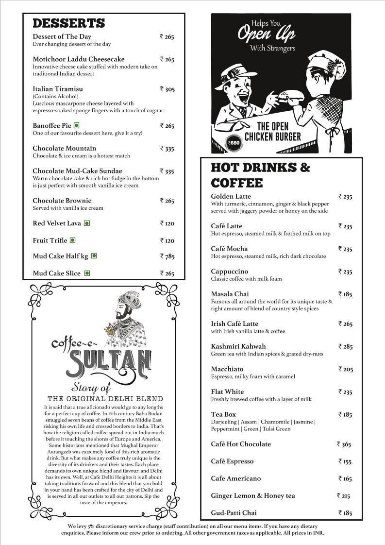 Cafe Delhi Heights menu
