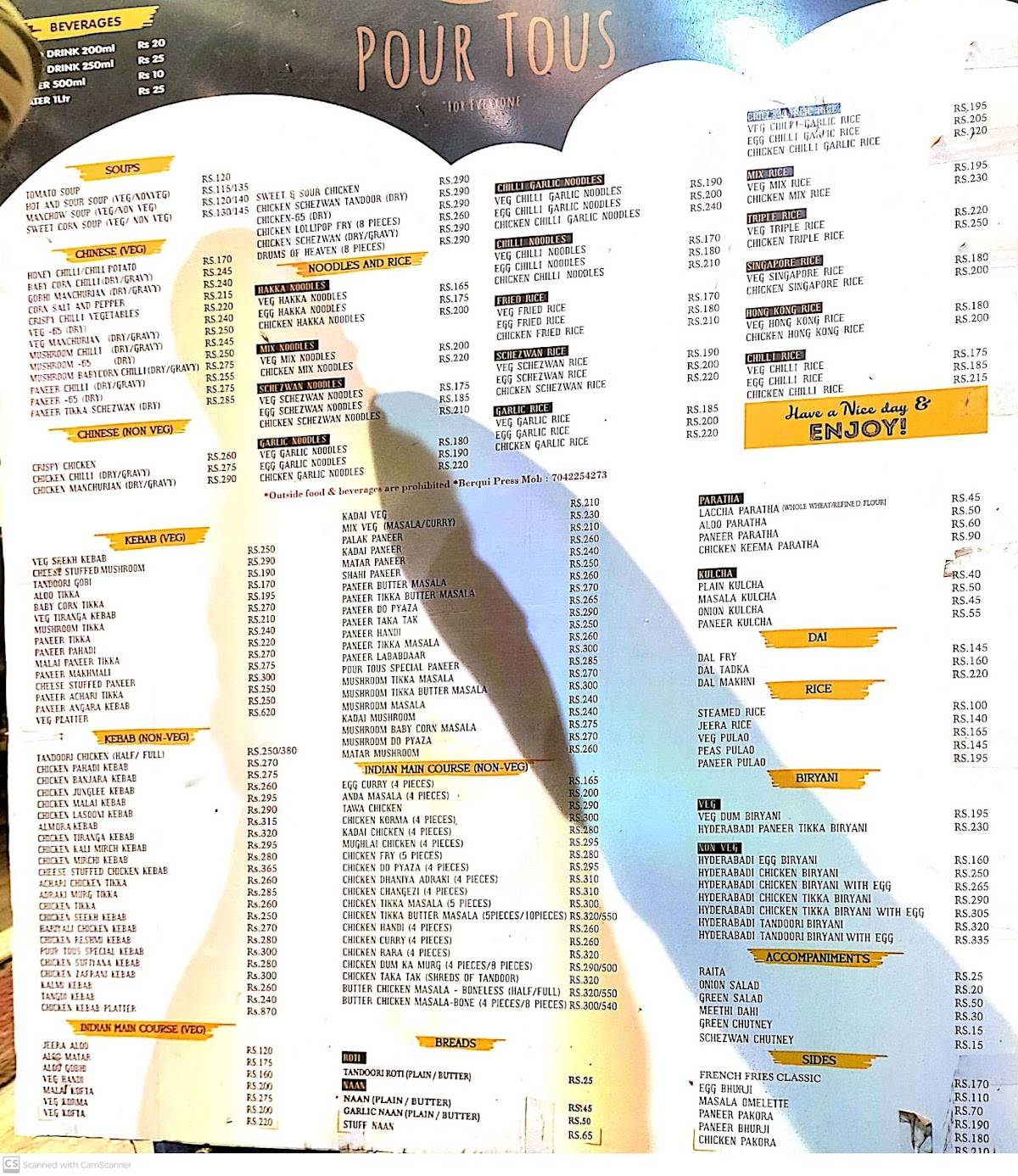 Pour Tous menu