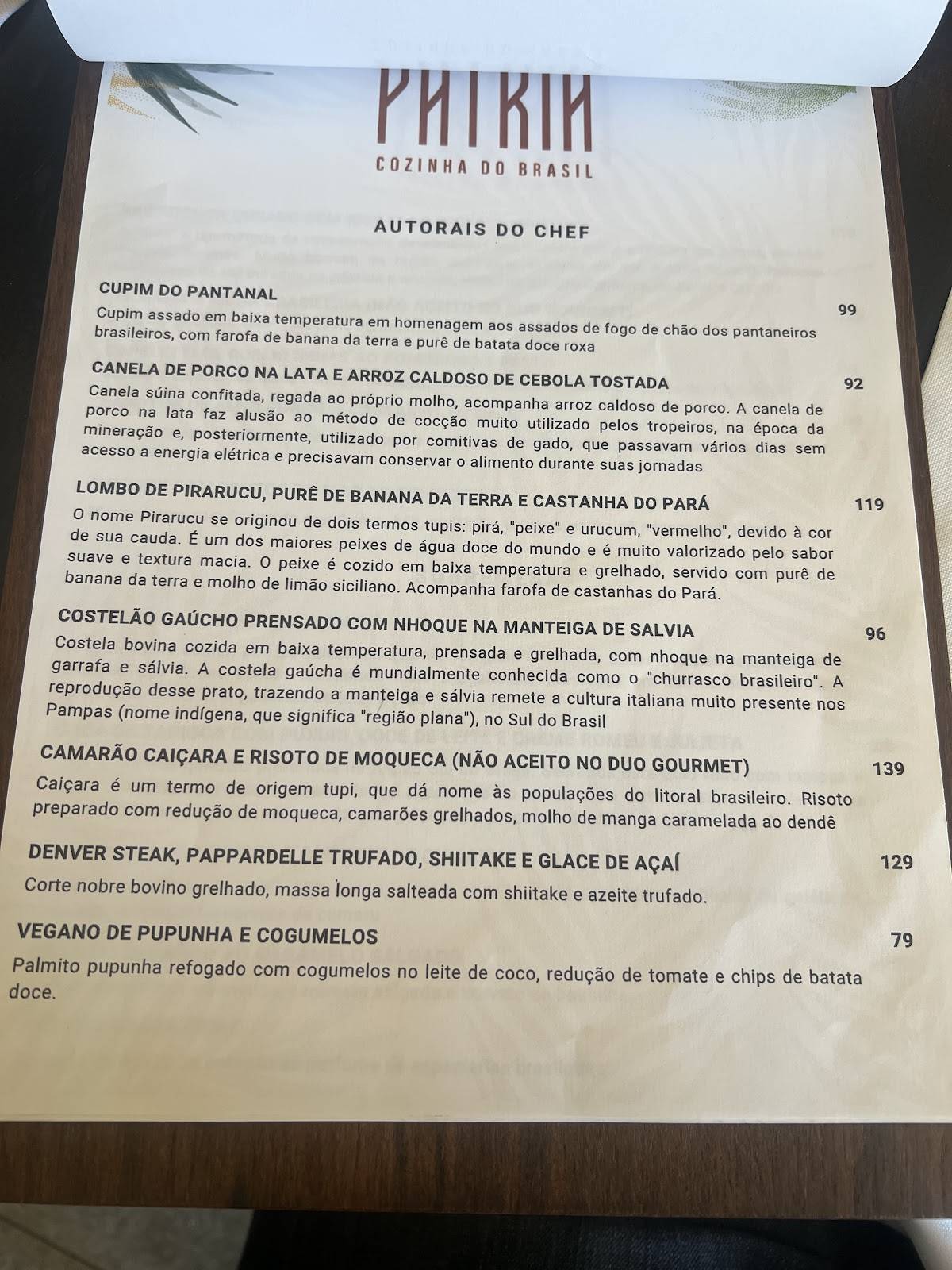 Pátria Cozinha do Brasil cardápio