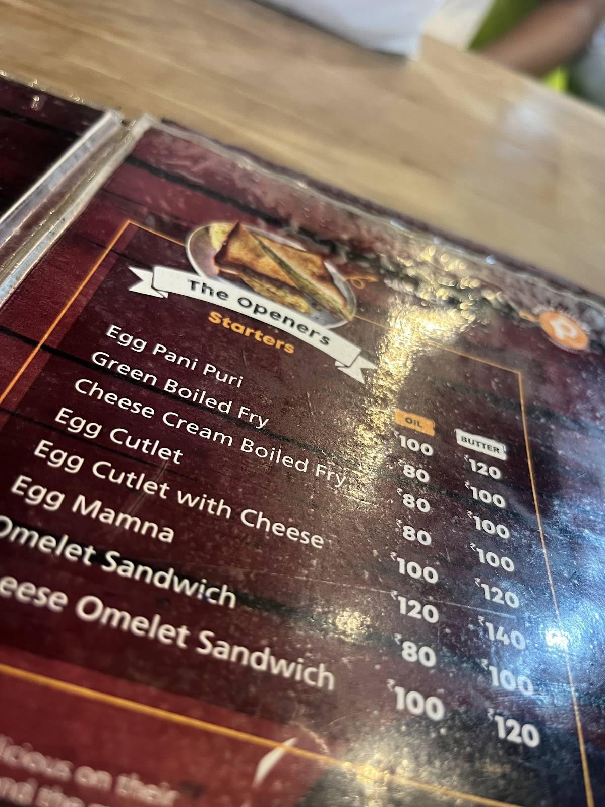 Pavan Omlet menu