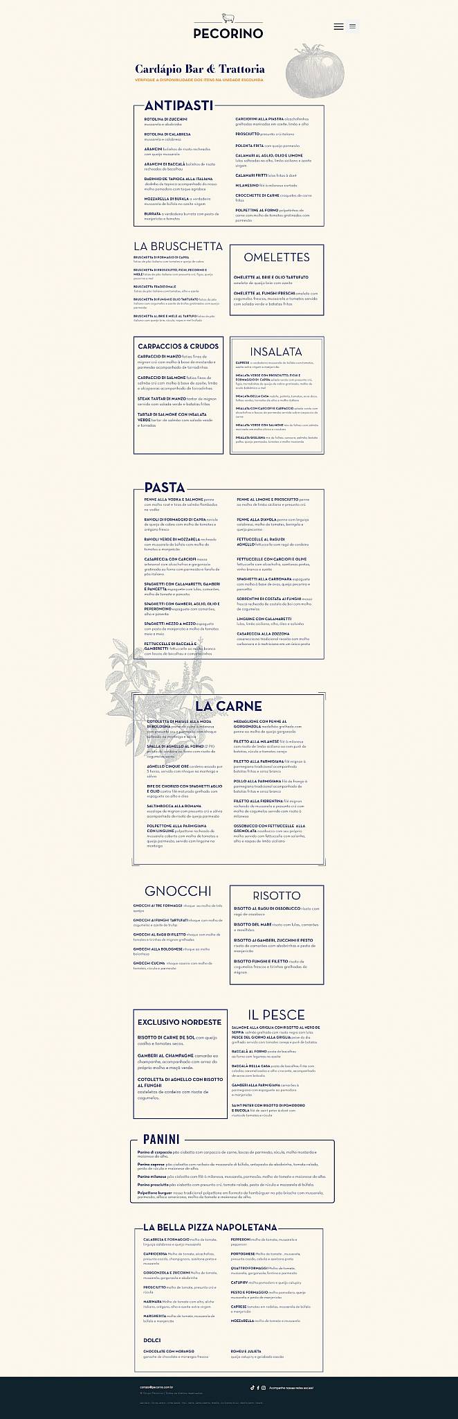 Pecorino Bar e Trattoria cardápio