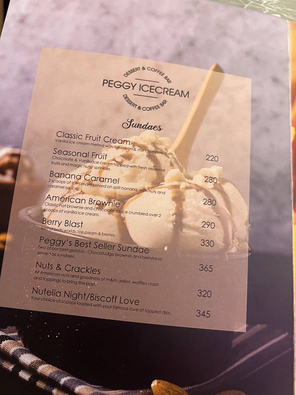 Peggy Icecream menu