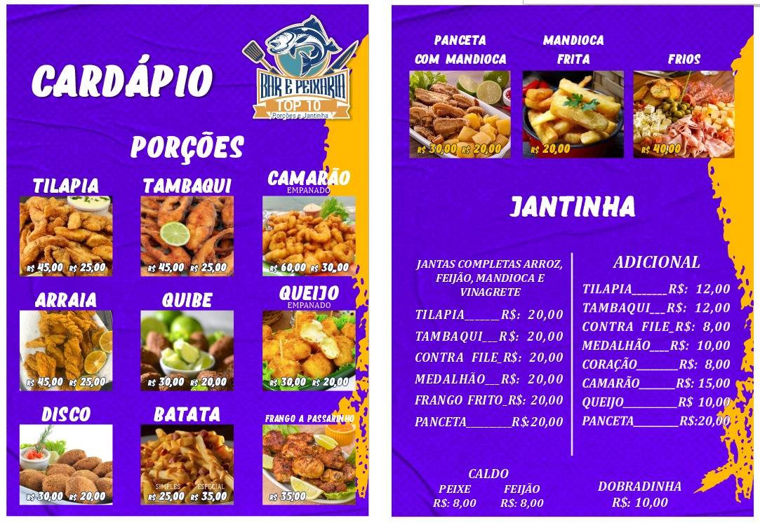 Peixaria top 10 cardápio