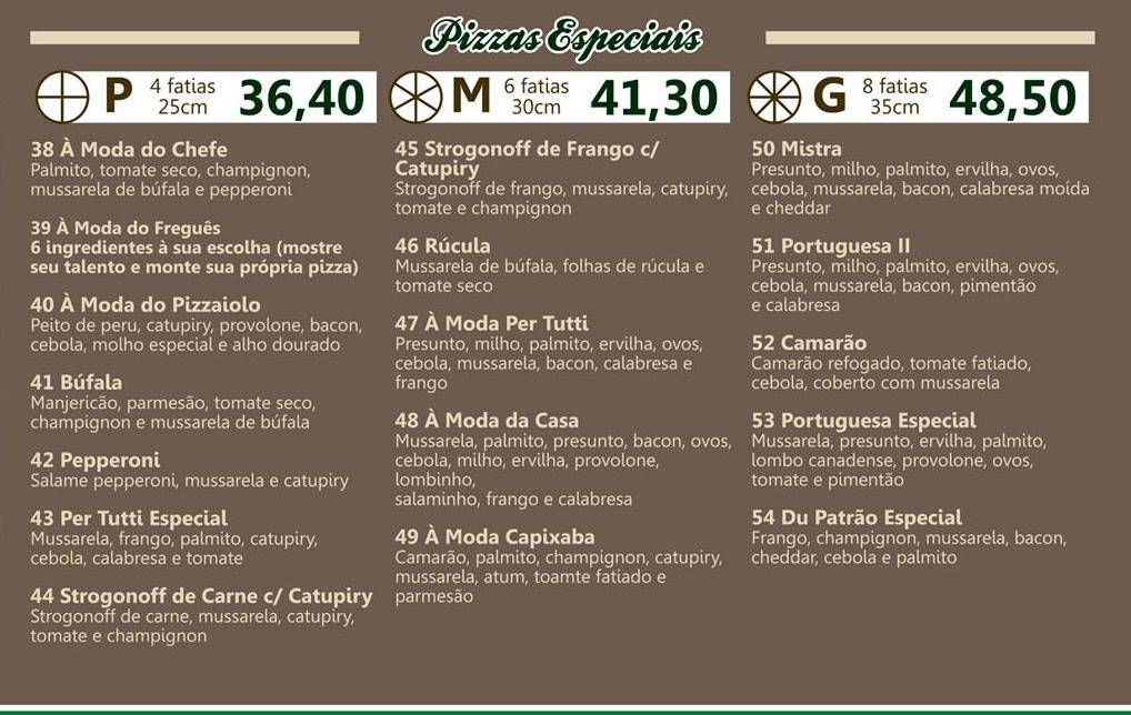 Per Tutti cardápio