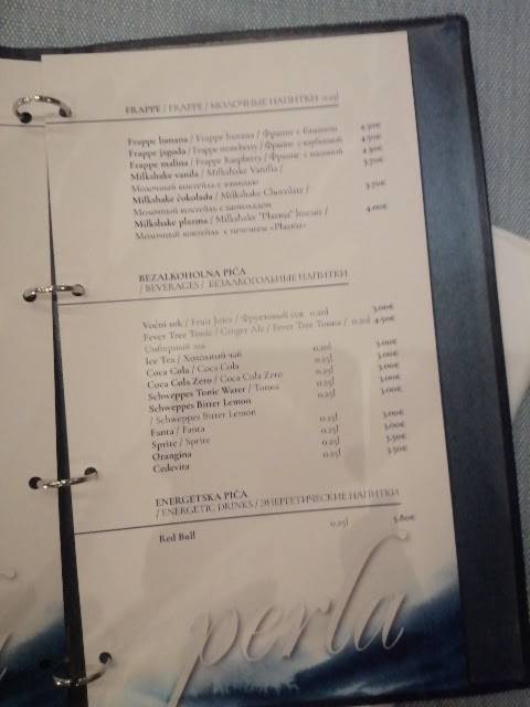 Menu de Perla Restaurant & Club