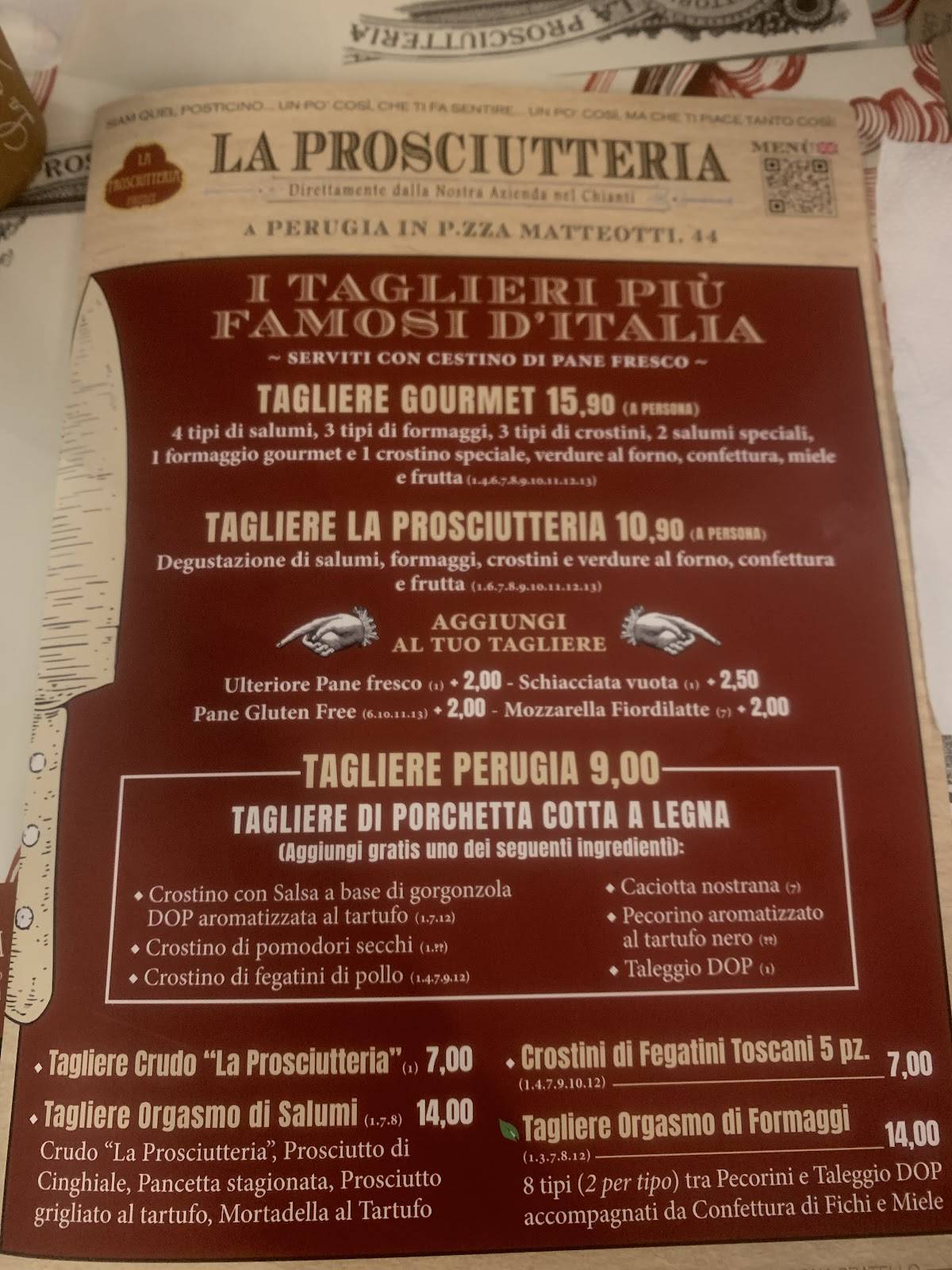 Menu di La Prosciutteria Perugia 