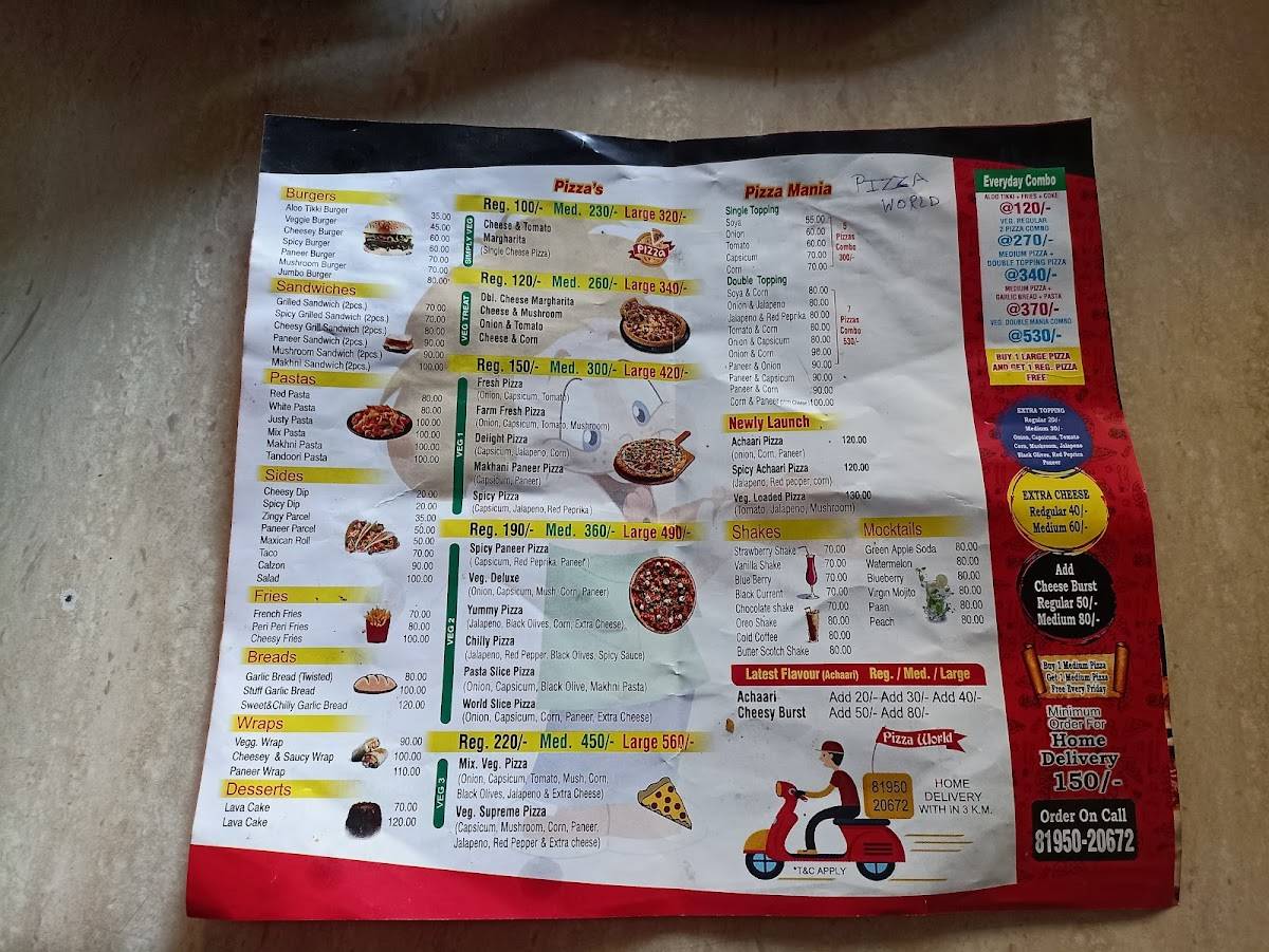 Pizza World menu