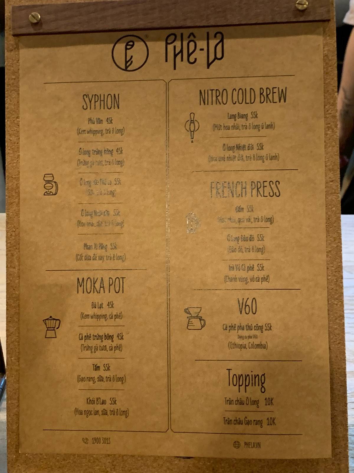 Menu at Phê La Thành Thái cafe, Hanoi, 04 - B1 P. Thành Thái