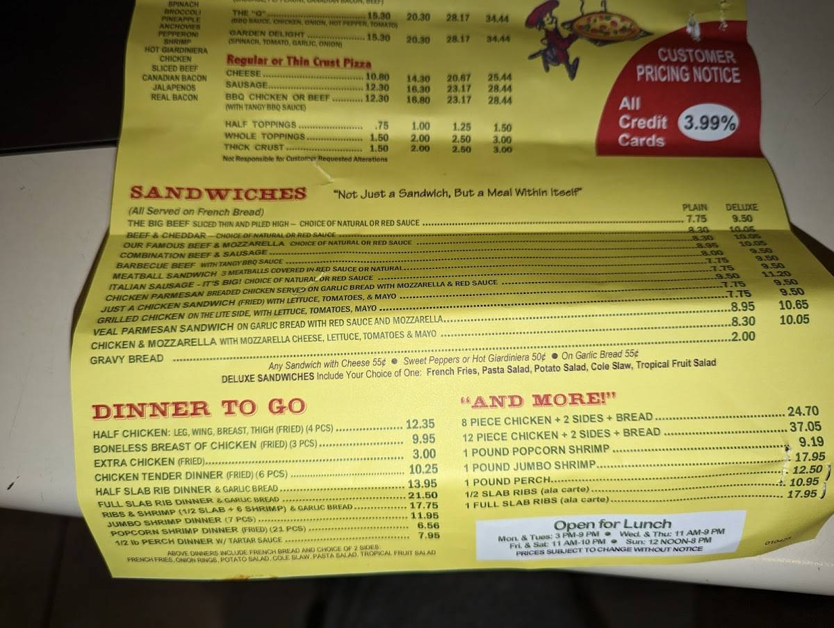 Menu at Phil's Pizza pizzeria, Oak Lawn, Ridgeland Ave