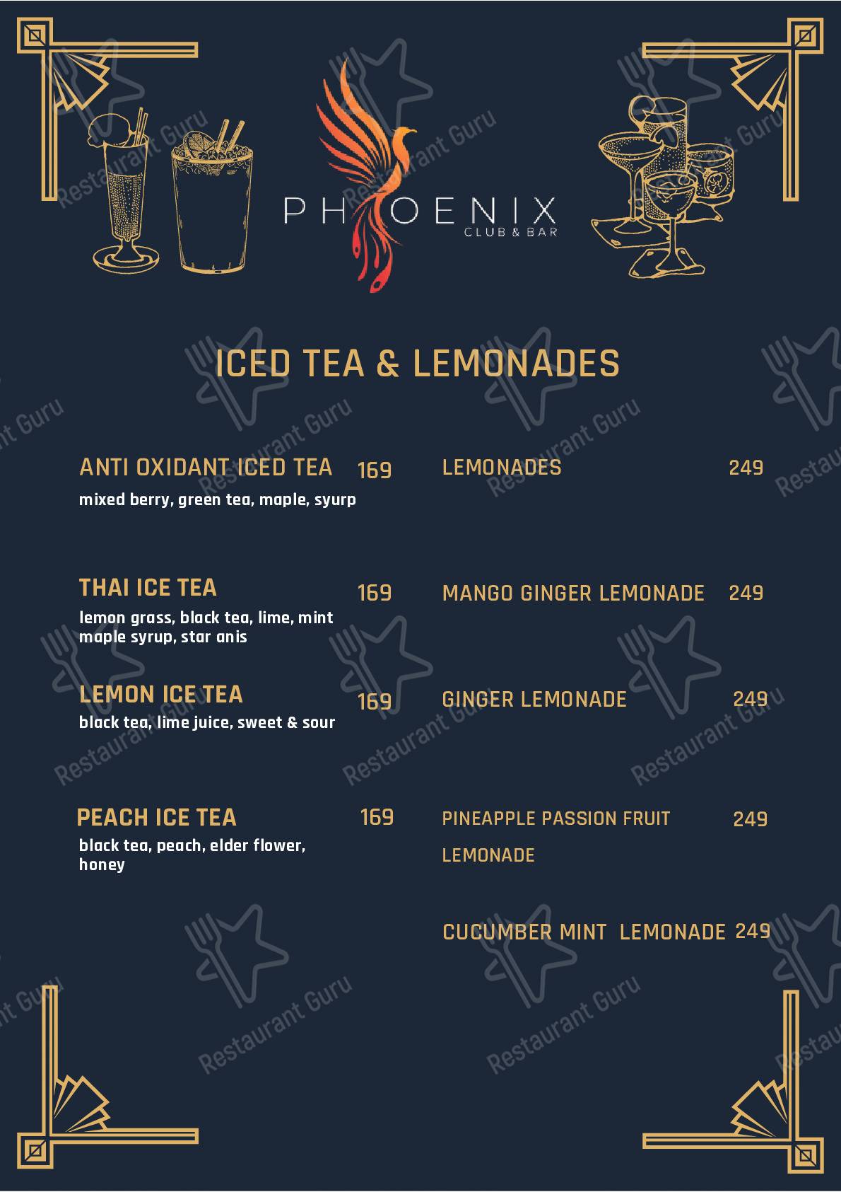 Menu for the The Phoenix Club restaurant