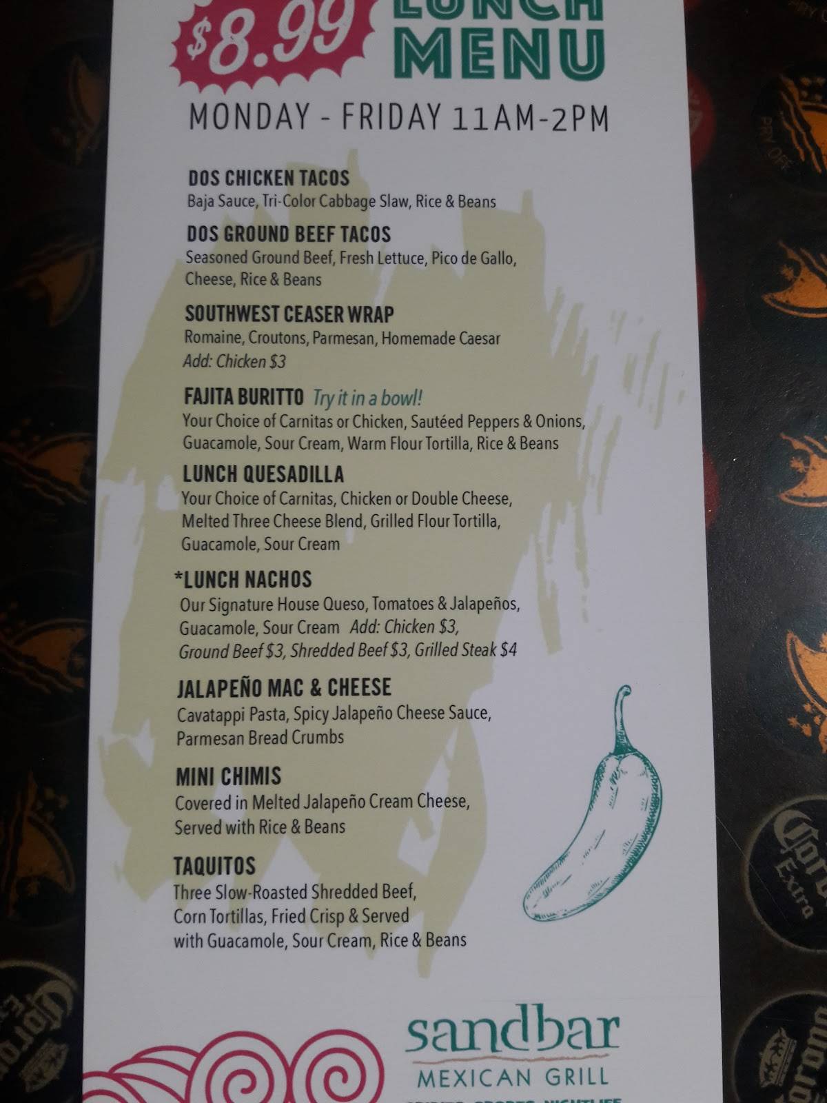 Menu at Sandbar Mexican Grill - Desert Ridge, Phoenix, N Tatum Blvd