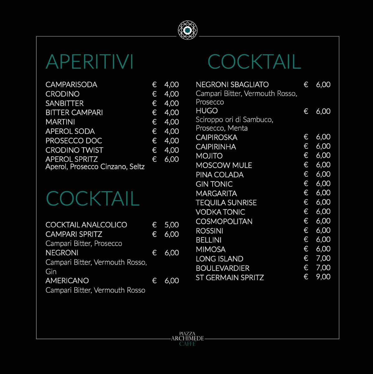 Menu di Piazza Archimede Caffè 