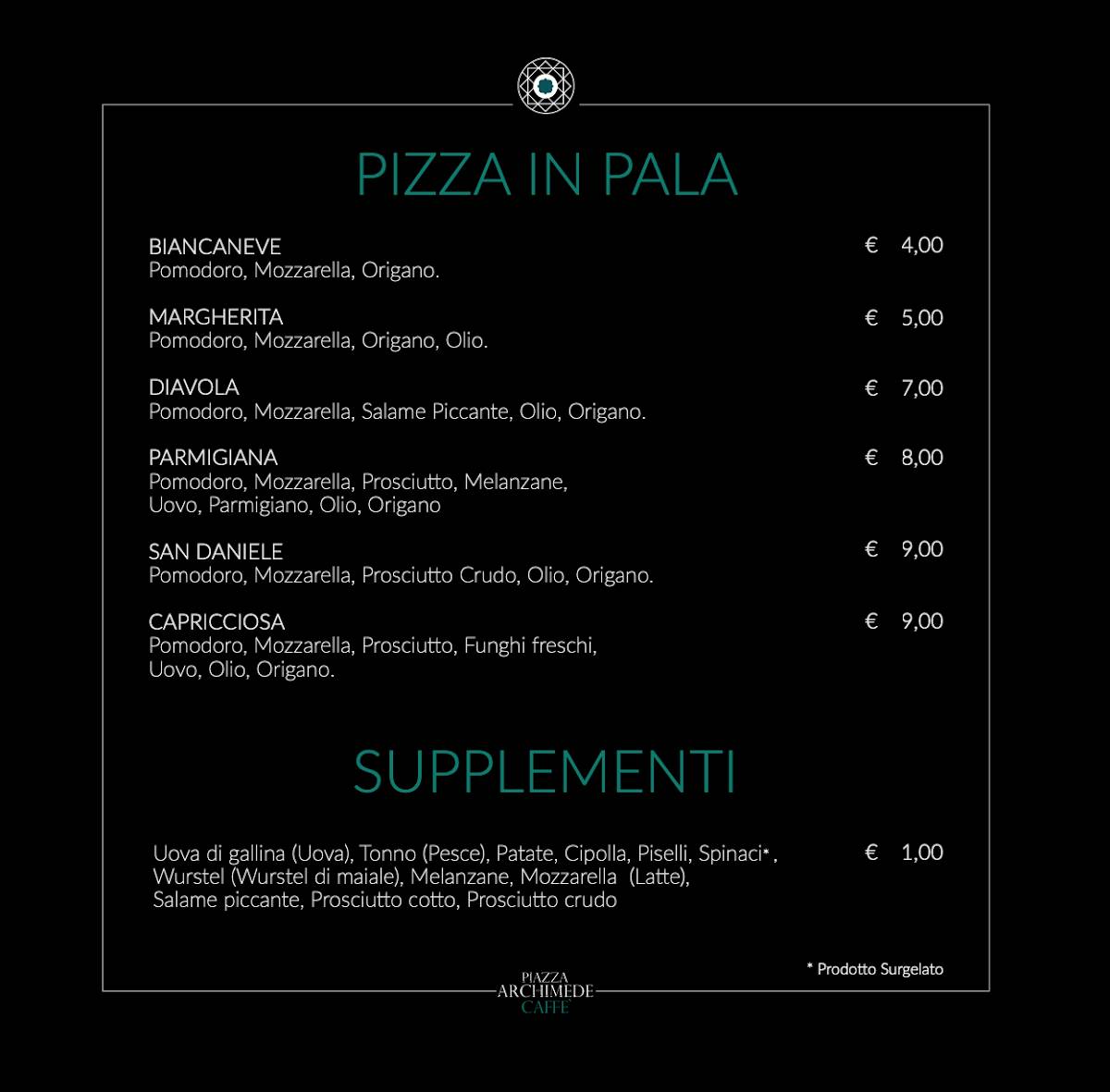 Menu di Piazza Archimede Caffè 