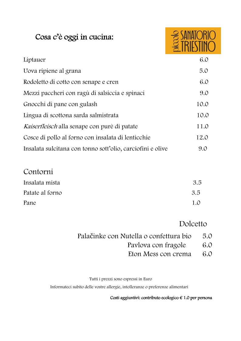 Menu di Piccolo sanatorio triestino 