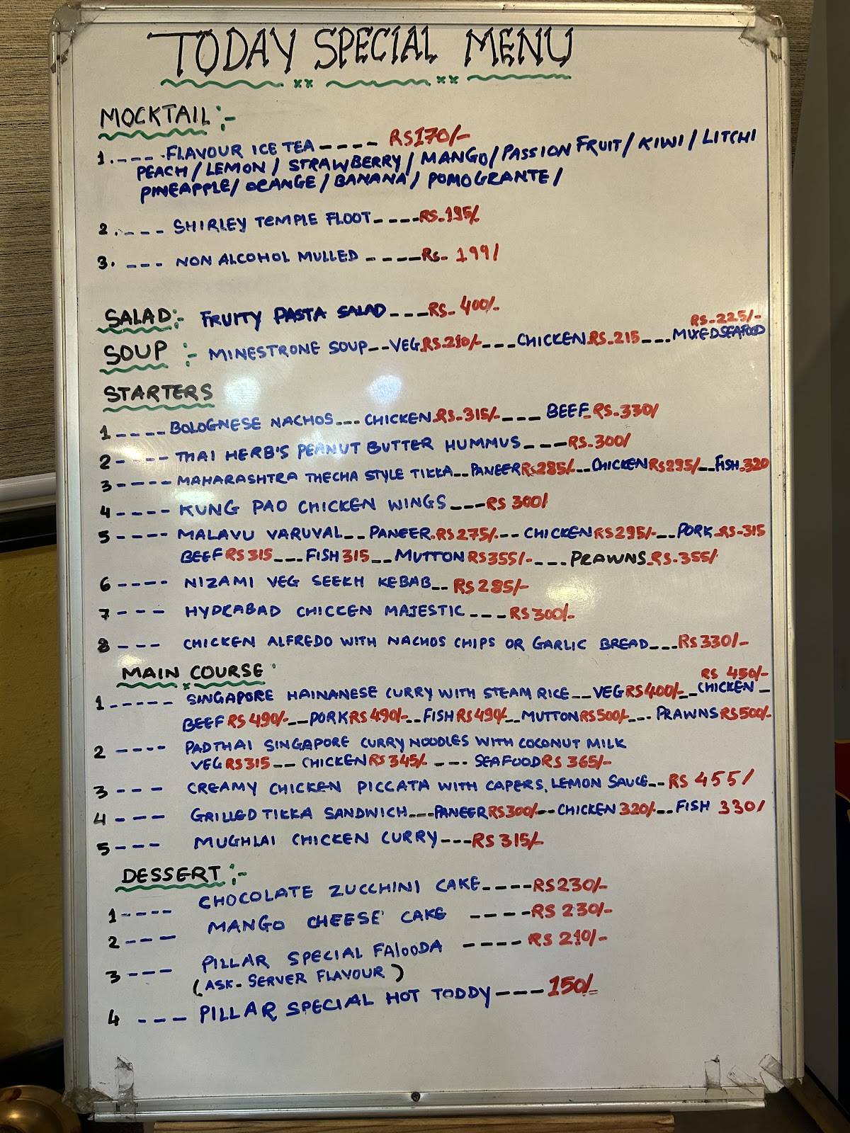 Pillar 129 Multicuisine Restaurant menu