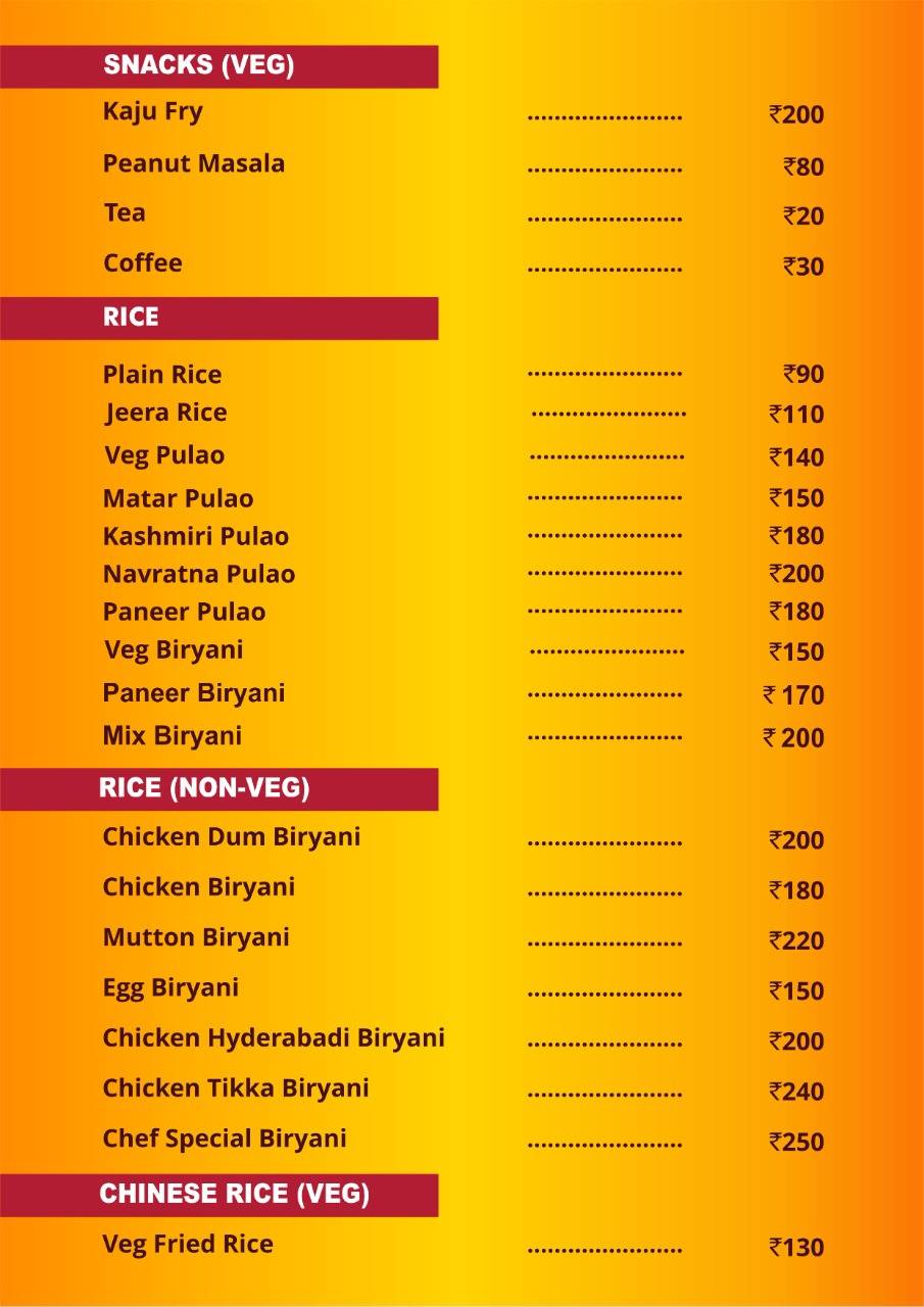 Pine Tree Restaurant menu