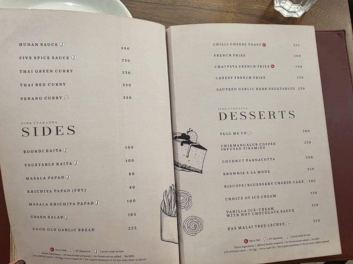 Pink Verranda - modern dining experience menu