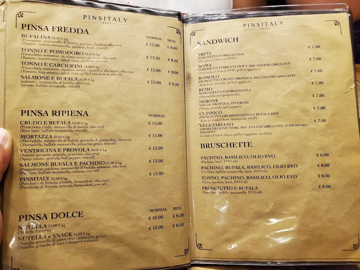 Menu di Pinsitaly Trevi 