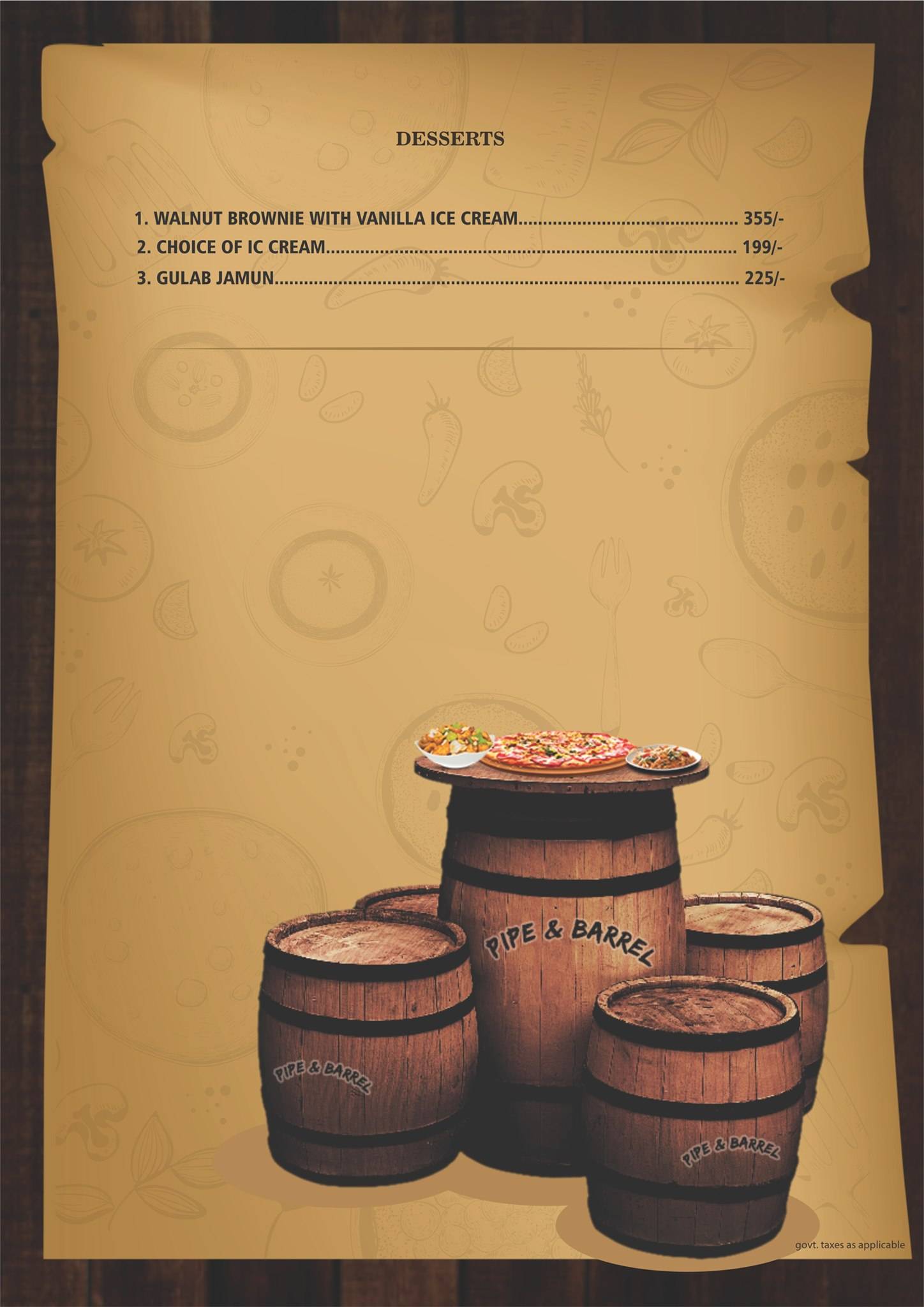 Pipe and Barrel menu