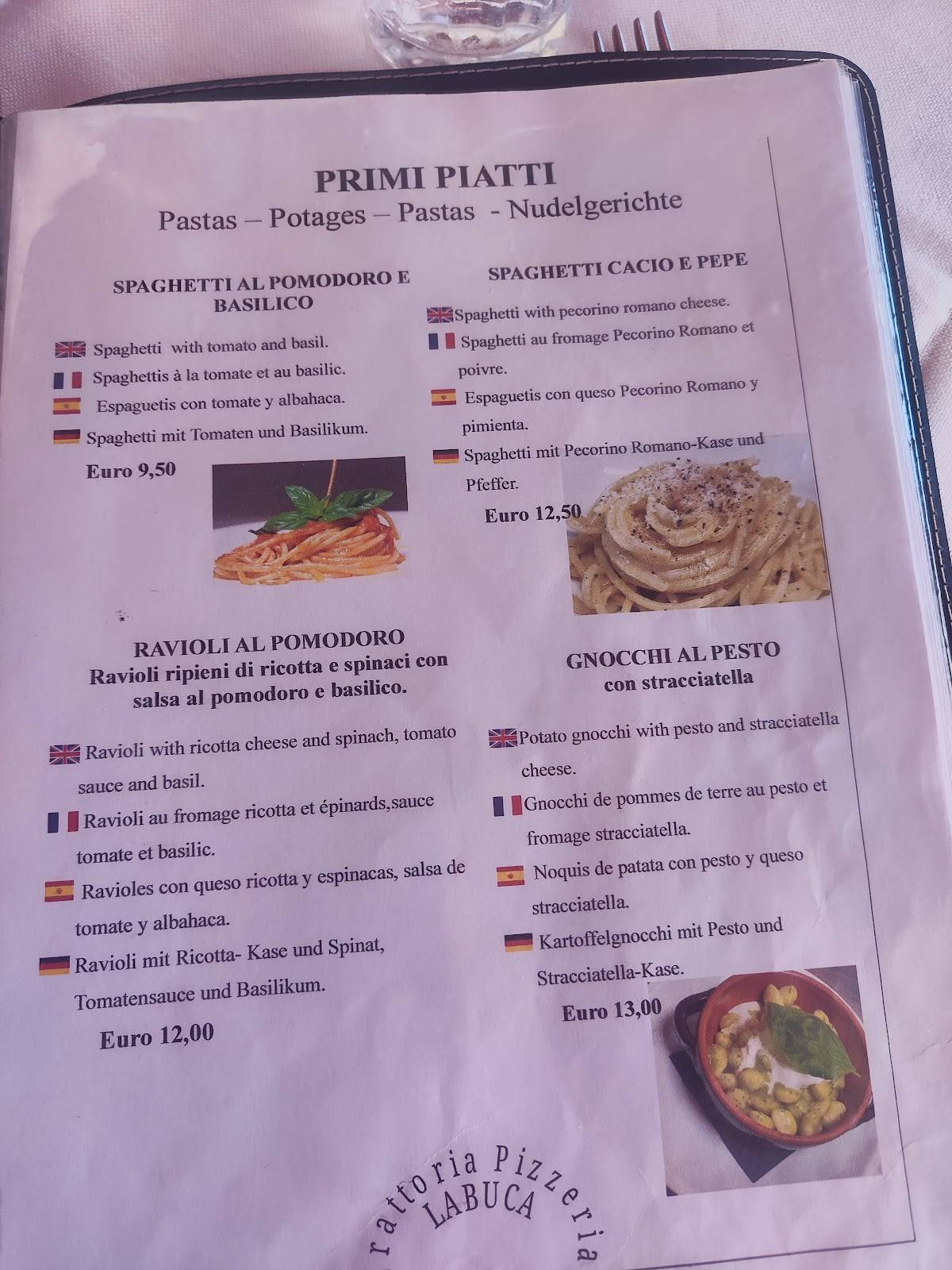 Menu di Pizzeria Trattoria La Buca 