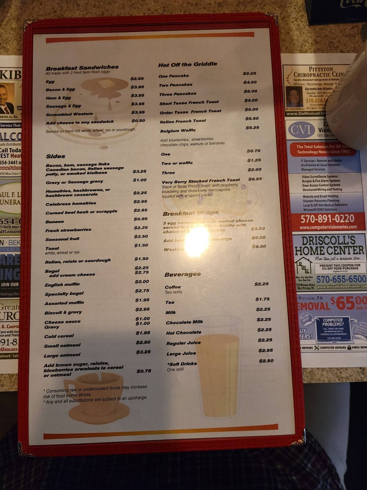 Menu at Pittston Diner restaurant, Pittston, 335 Laurel St