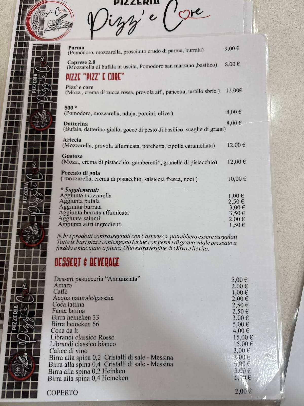 Menu di Pizz’ e Core 