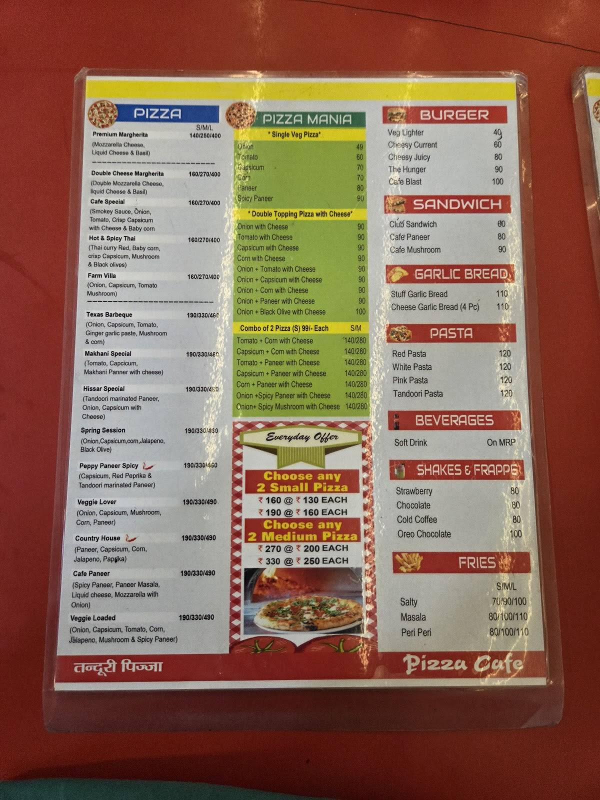 Pizza Cafe menu