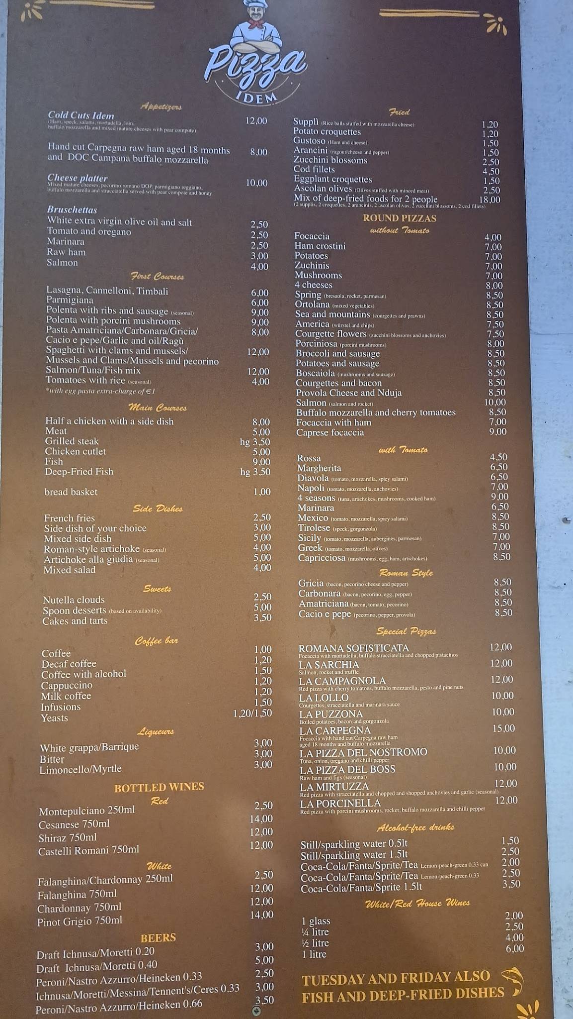Menu de Pizza Idem Roma
