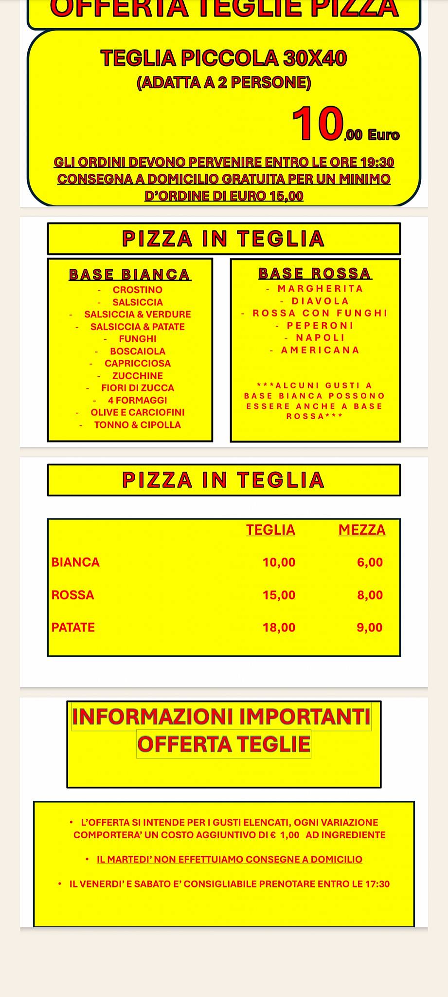 Menu de Pizza Mania