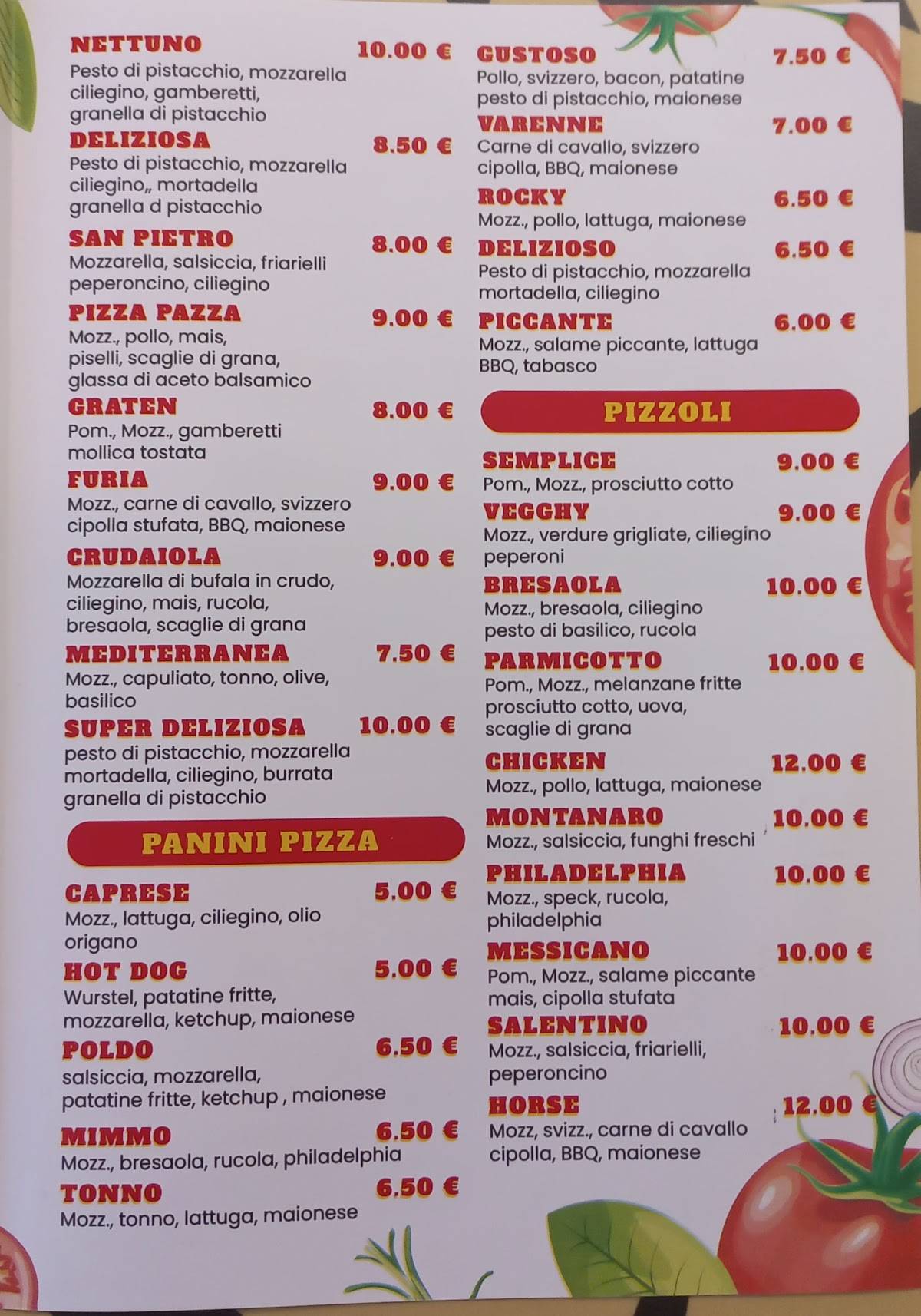 Menu di Pizza Pazza 