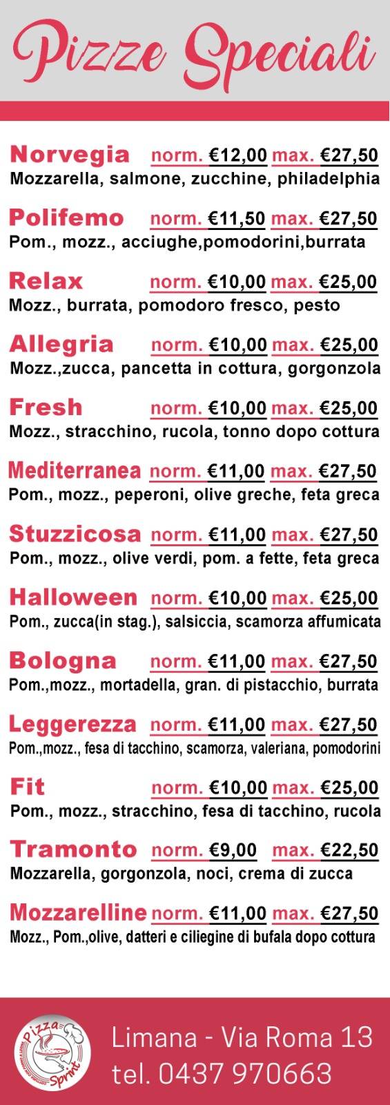 Menu di Pizza Sprint 