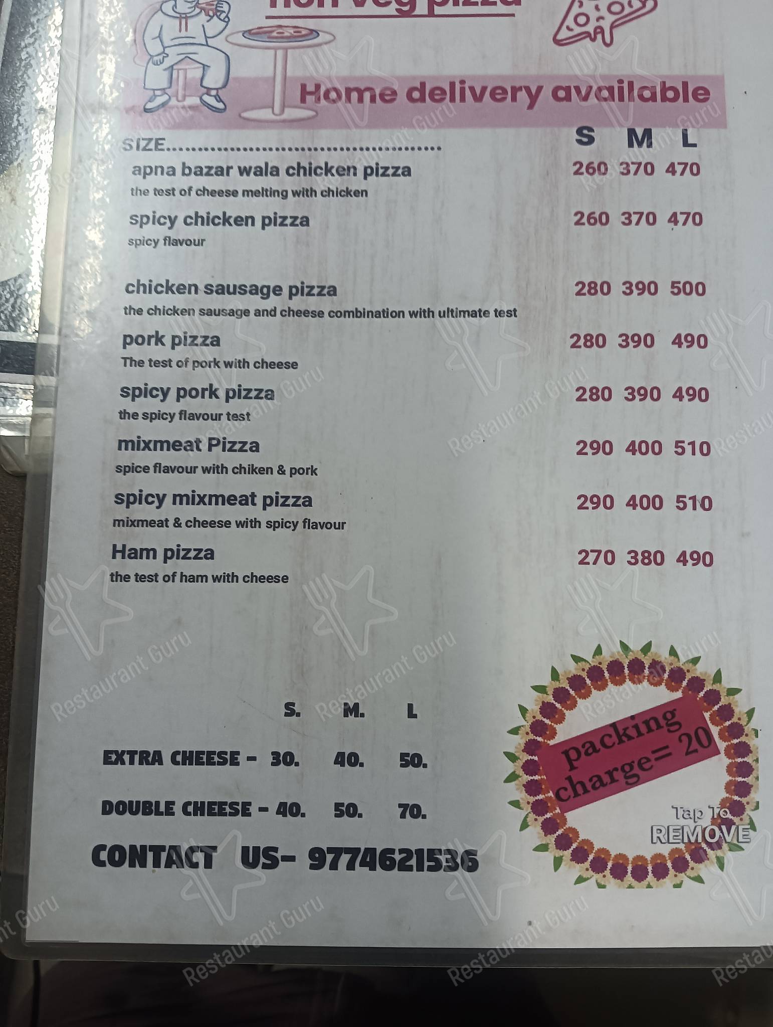 Check out the menu for Pizza Wala