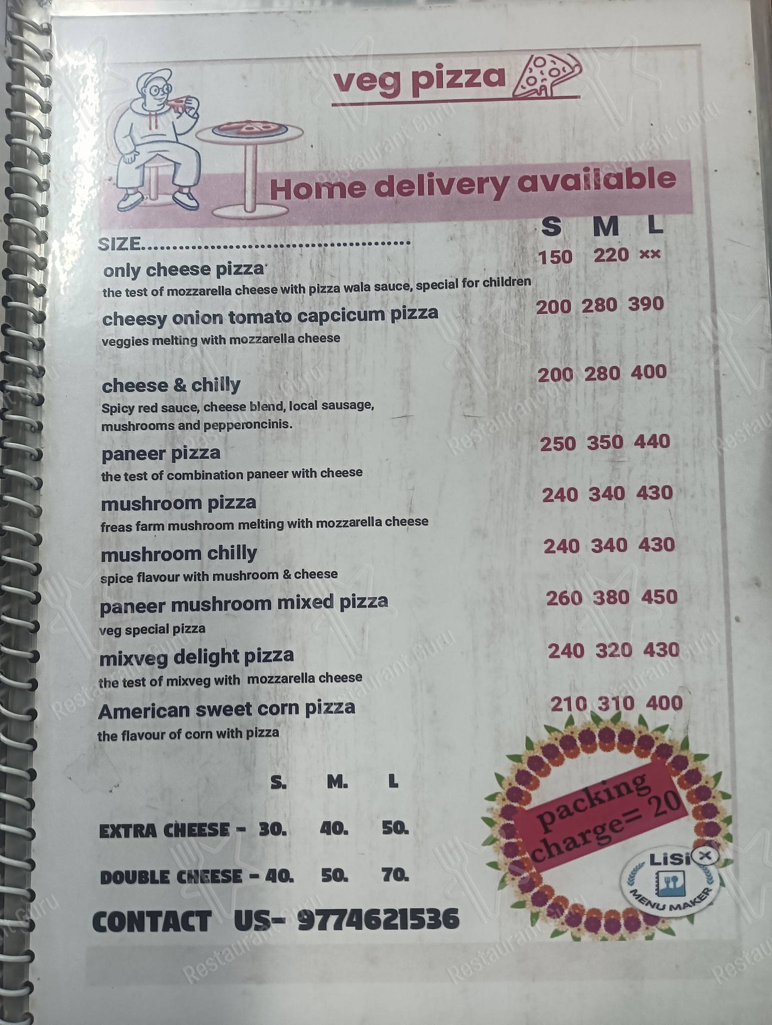 Pizza Wala menu - meals and drinks